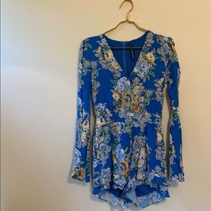 Royal blue floral patterned romper
